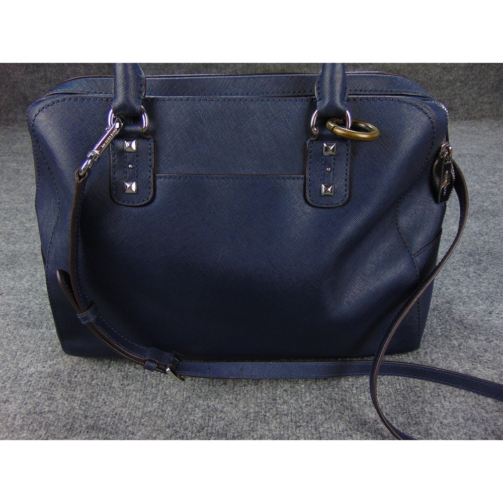 Michael Kors Sutton Satchel Navy Leather Top Zip Structured Bag Top Zip Edgy Bag - Picture 10 of 14